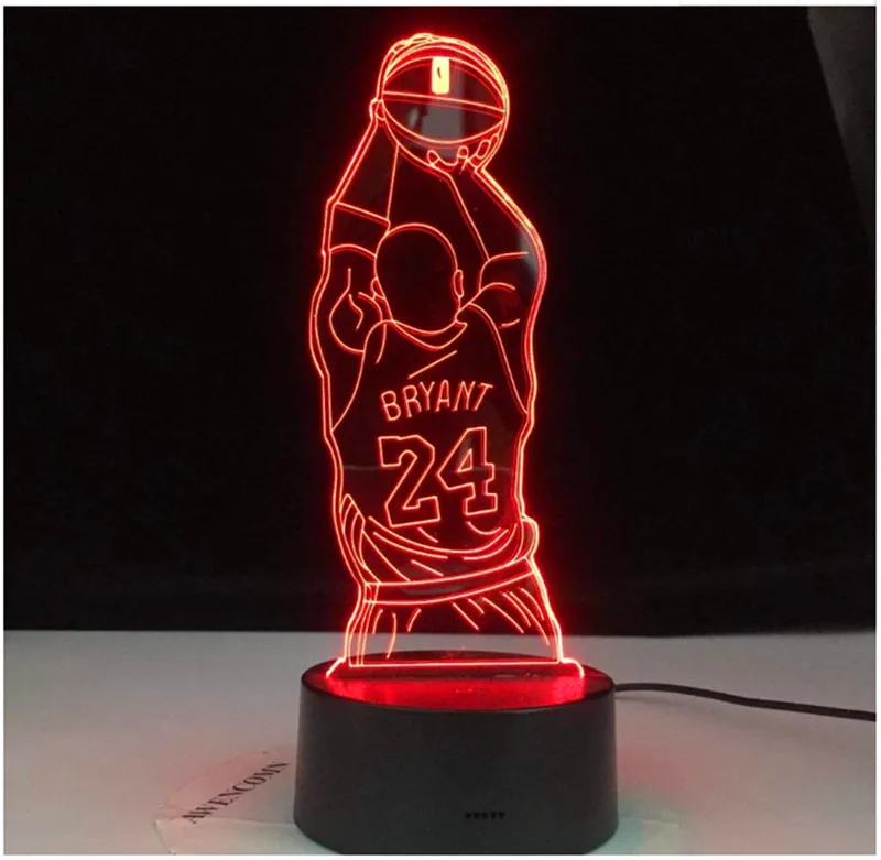 Kobe Bryant Memorial Gifts Led Night Light Jump Shoot Figure Back View Bedroom Decor Nightlight Desk 3D Lamp | Освещение