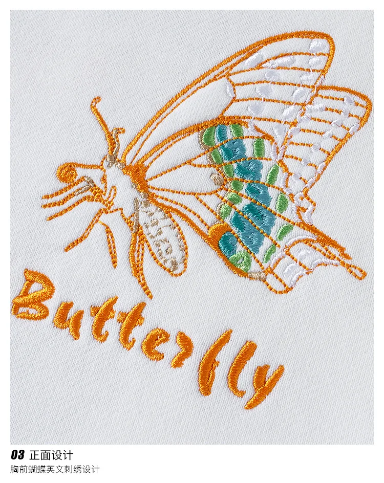

Butterfly Embroidery Street Hip-Hop Couple Tops Long Sleeve Fleece-Lined Sweater Streetwear Women plus Size Hoodies Men