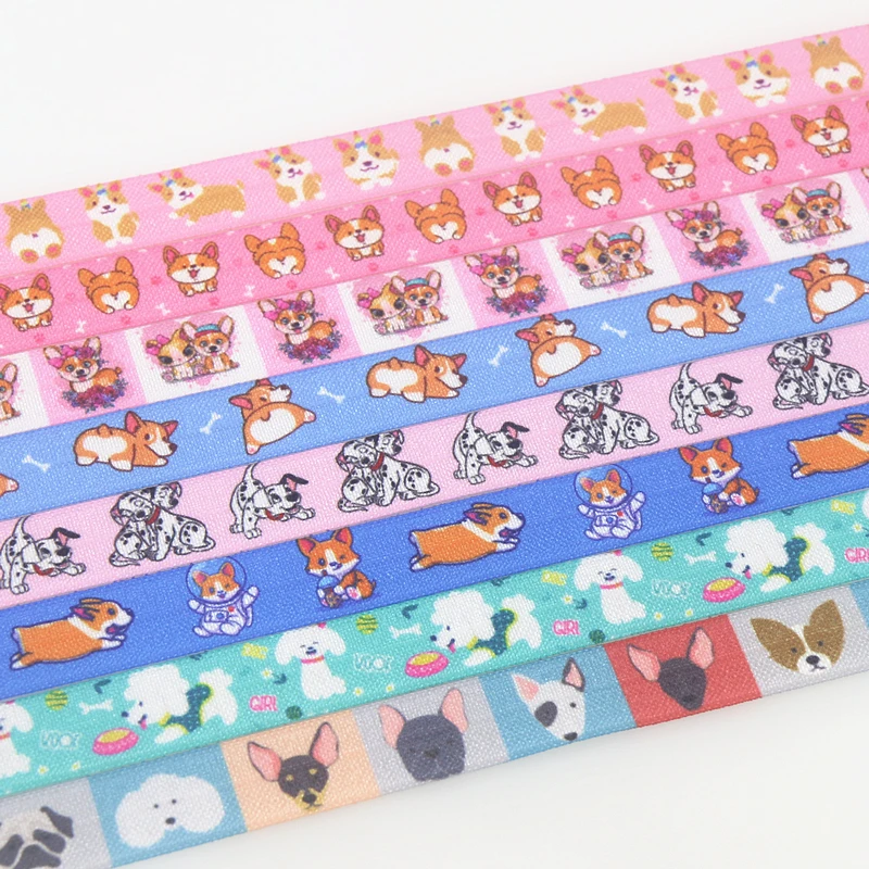 

DHK 5/8'' 50yards Dog printed Fold Elastic FOE stretch ribbon hairbow headwear headband DIY OEM S1413