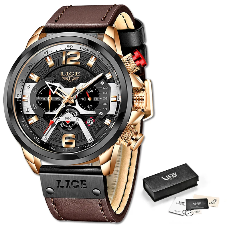 

2021 New Mens Watches Top Brand Leather Chronograph Waterproof Sport Automatic Date Quartz Watch For Men Relogio Masculino