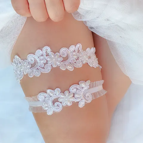 Свадебные Подвязки Kyunovia с цветами и жемчугом, аксессуары для невествечерние сексуальные кружевные эластичные подвязки для ног BY30