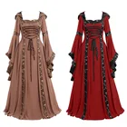 Платье средневековое Ренессанс Бандажное с расклешенными рукавами элегантное вечернее платье с капюшоном викторианское платье для косплея на Хэллоуин