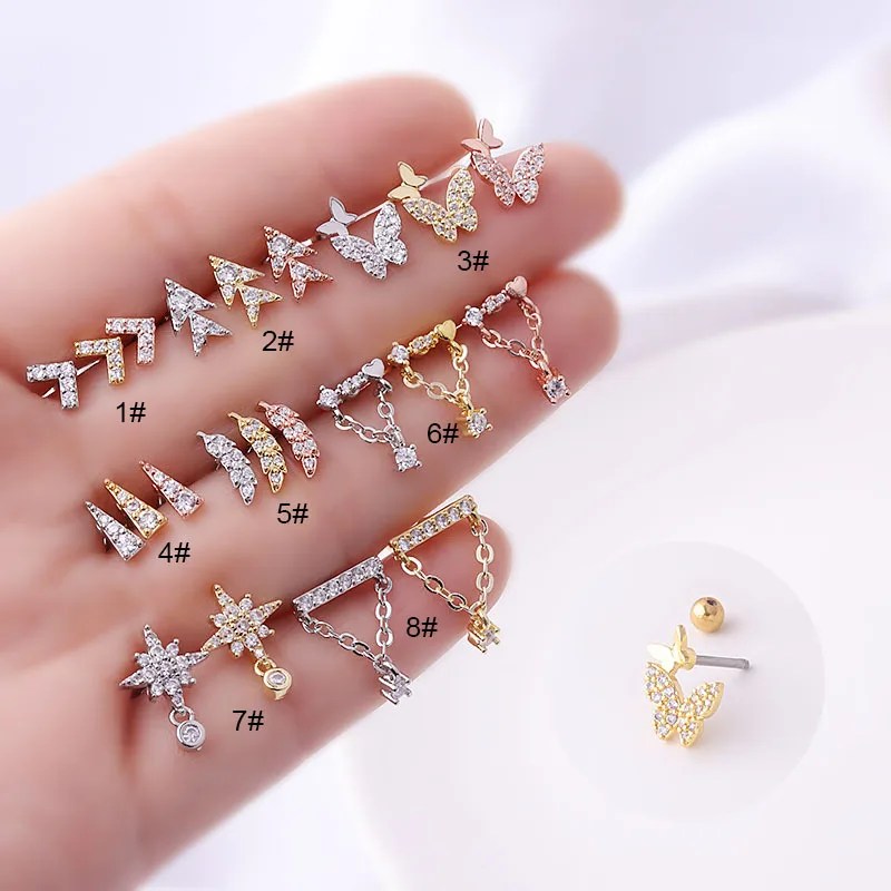 

1PC Stainless Steel Ear Piercing Jewelry Star Zircon Stud Earrings for Women Simple Screw Ear Bone Stud Earrings Trendy Gift