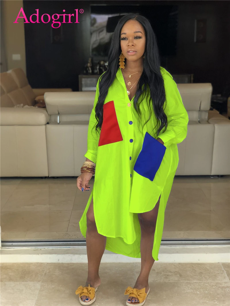 Женское Повседневное платье рубашка Adogirl свободное асимметричное миди размера