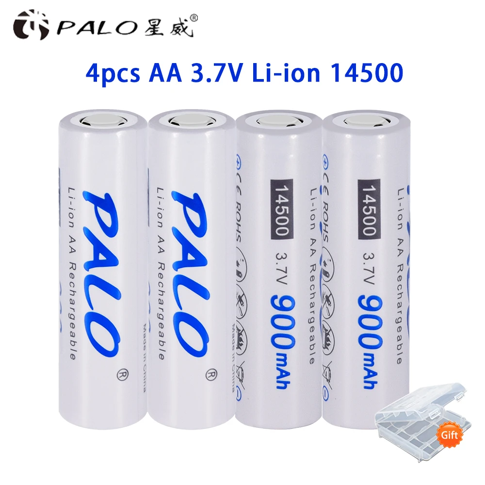 

PALO 900mAh Original 3.7V 14500 Battery AA Li-ion Rechargeable Batteries 14500 Lithium-ion Battery for LED Flashlight Headlamp