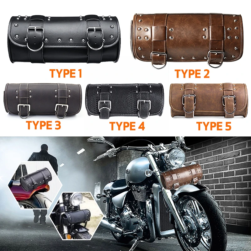 

Universal Motorcycle PU Leather Saddlebag Tool Storage Bag Front Fork Roll Saddle Luggage Bags For Suzuki/Honda/Yamaha