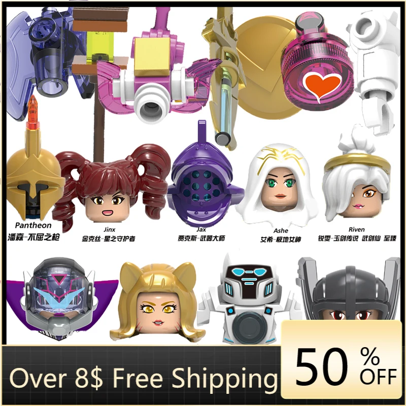 Строительные блоки знаменитые игры фигурки шауна вайне Ривен Ahri Blitzcrank Leona Pantheon Jinx