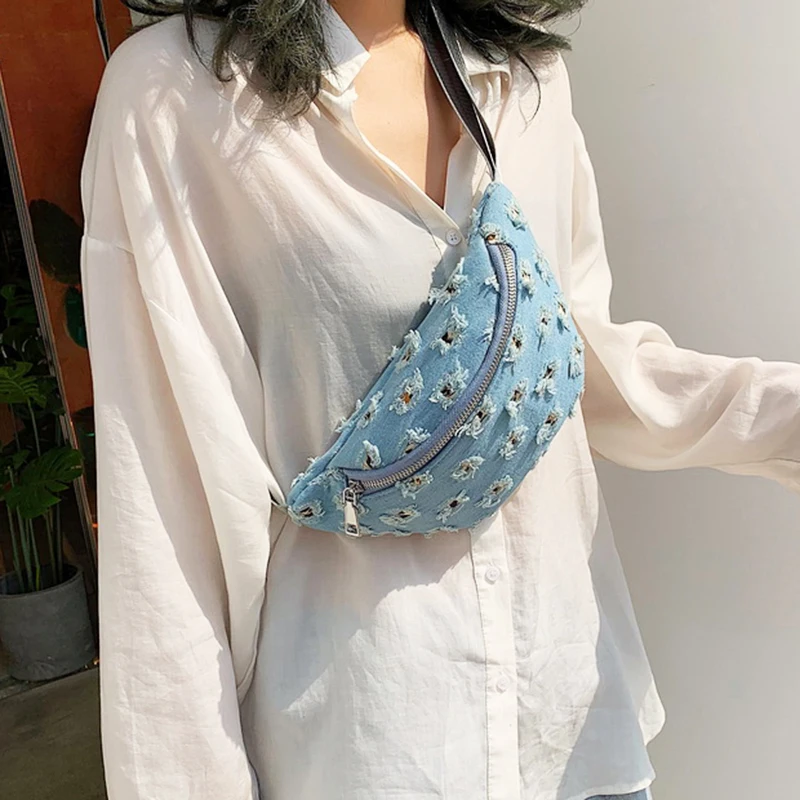 Поясная Сумка из денима для женщин модные бананки на ремне регулируемые забавные