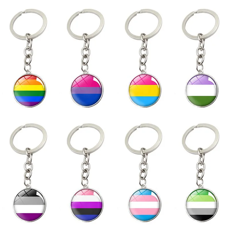 

LGBT Gay Lesbian Pride Rainbow Glass Dome Pendant Keychain with Lobster Buckle Car Key Chain Keyring Keychains Charm Jewelry