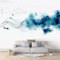 custom any size mural wallpaper chinese style abstract blue ink landscape painting living room study home decor papel de parede