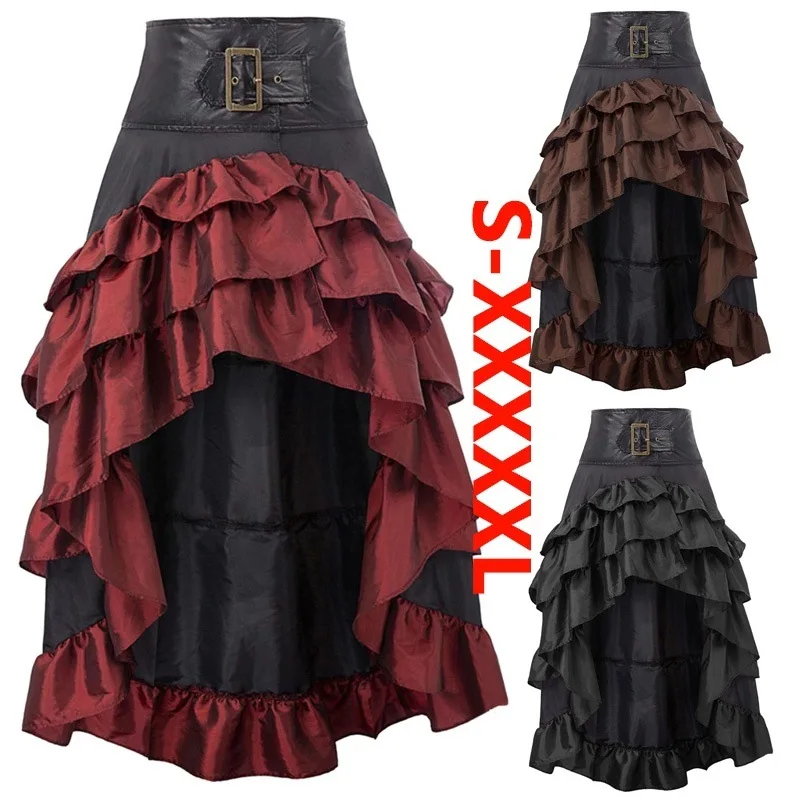 

Women Medieval Cosplay Pirate Skirts Ruffled High Waist Corset Dresses Victorian Vintage Burlesque Swing Saloon Gril Costume 5XL