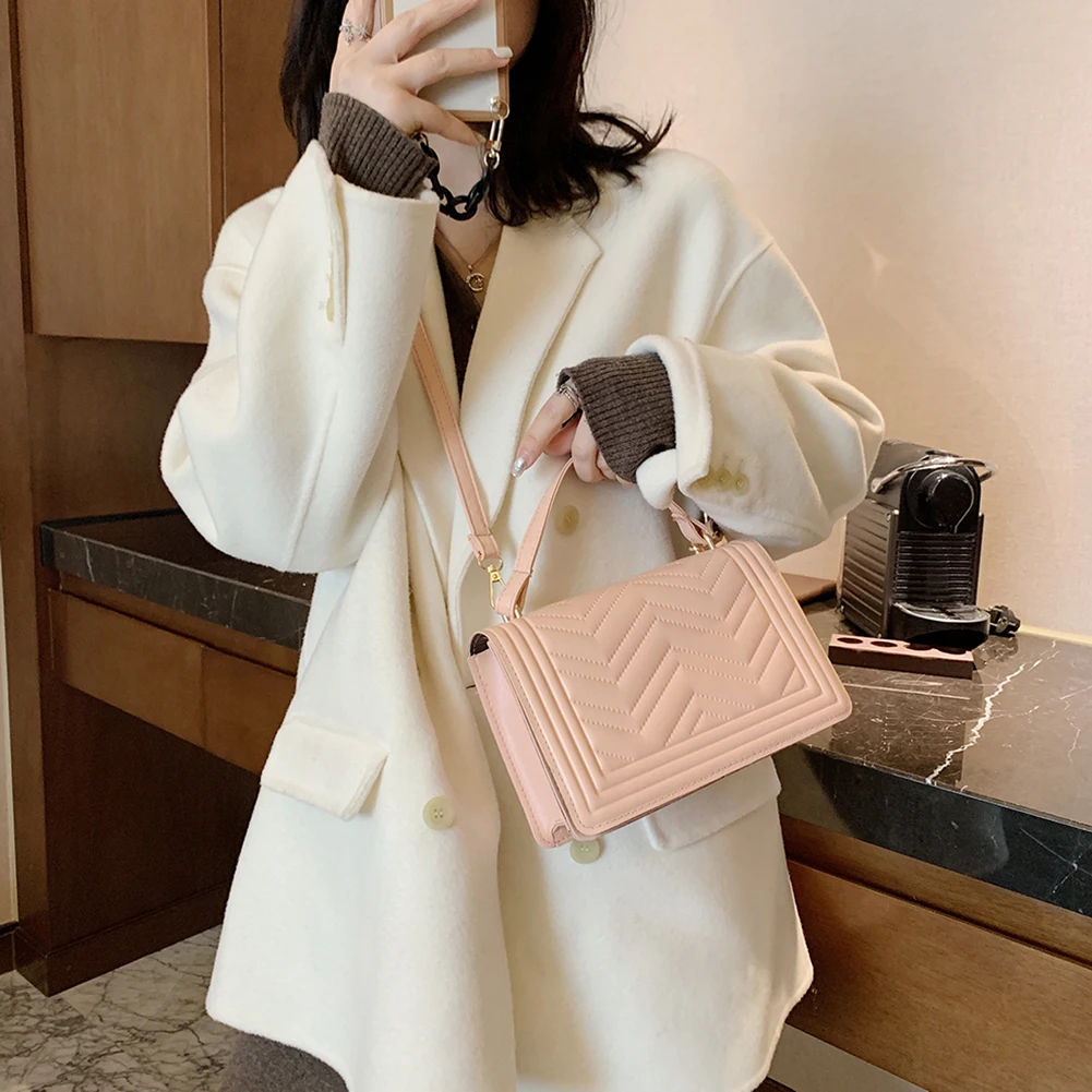 

Fashion PU Leather Ripple Shoulder Bags for Women 2020 Solid Color Crossbody Messenger Purse Retro Embroidery Shopping Handbags