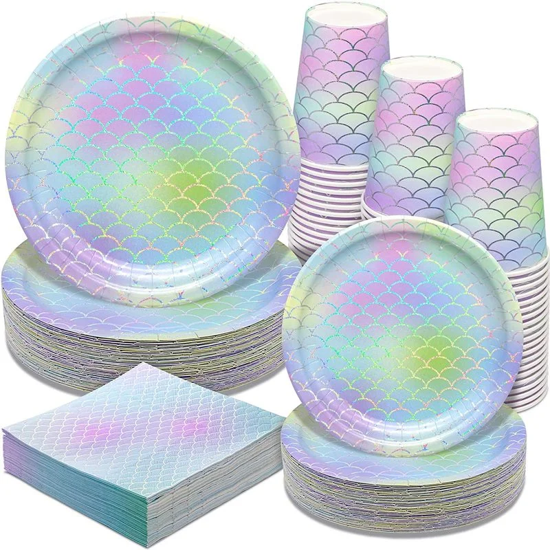 

Mermaid Party Supplies Disposable Paper Dinnerware Set for Girl's Birthday Baby Shower Wedding Hawaii Cocktail Party عروس البحر