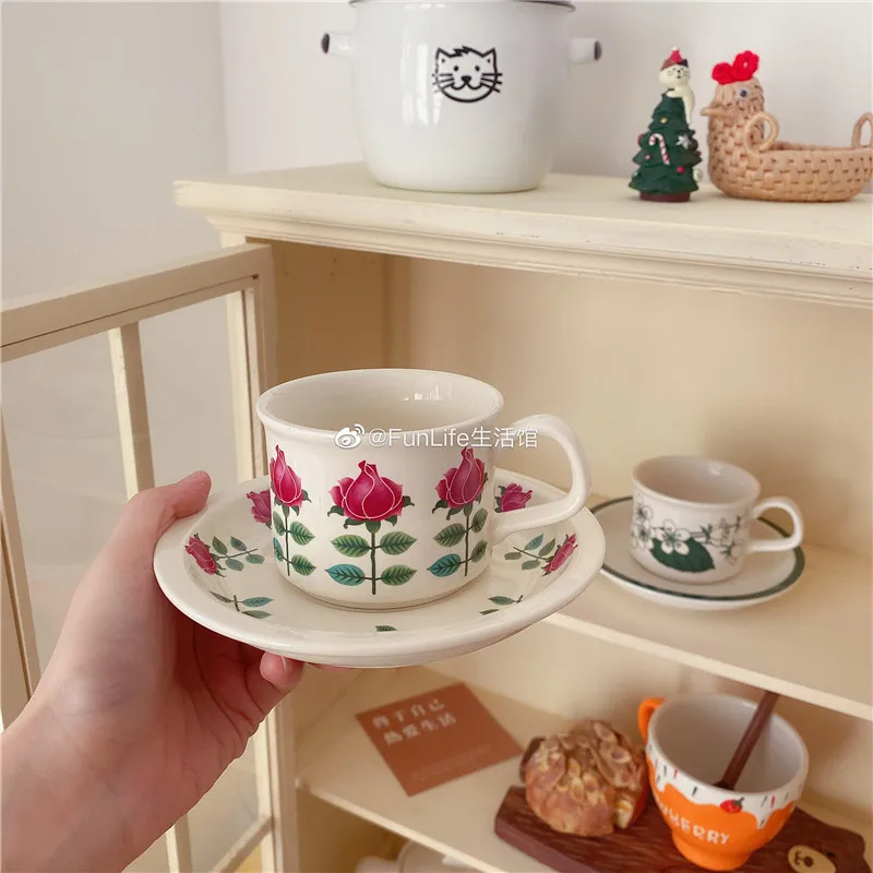 

Antique Retro Coffee Set Mocha Latte Afternoon Tea Cup Rose Gardenia