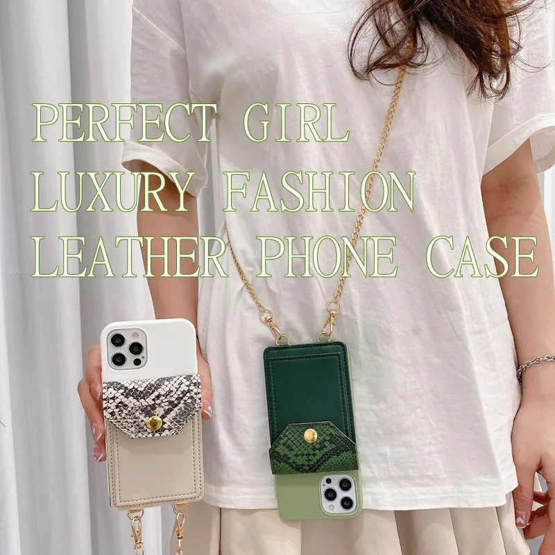 

Luxury Snake Leather Wallet Strap Cord Crossbody Case iPhone 11 12 13 Pro Max Mini XS XR X Shoulder Lanyard Card Holder Cover