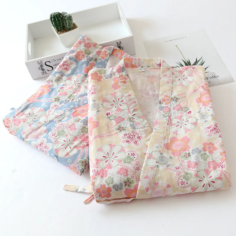 208 Cotton Pijama Women Homewear Flower Print Short Sleeve Kimono Pant Casual Sleepwear Shirts Summer Pajama Loose  Pajamas Set