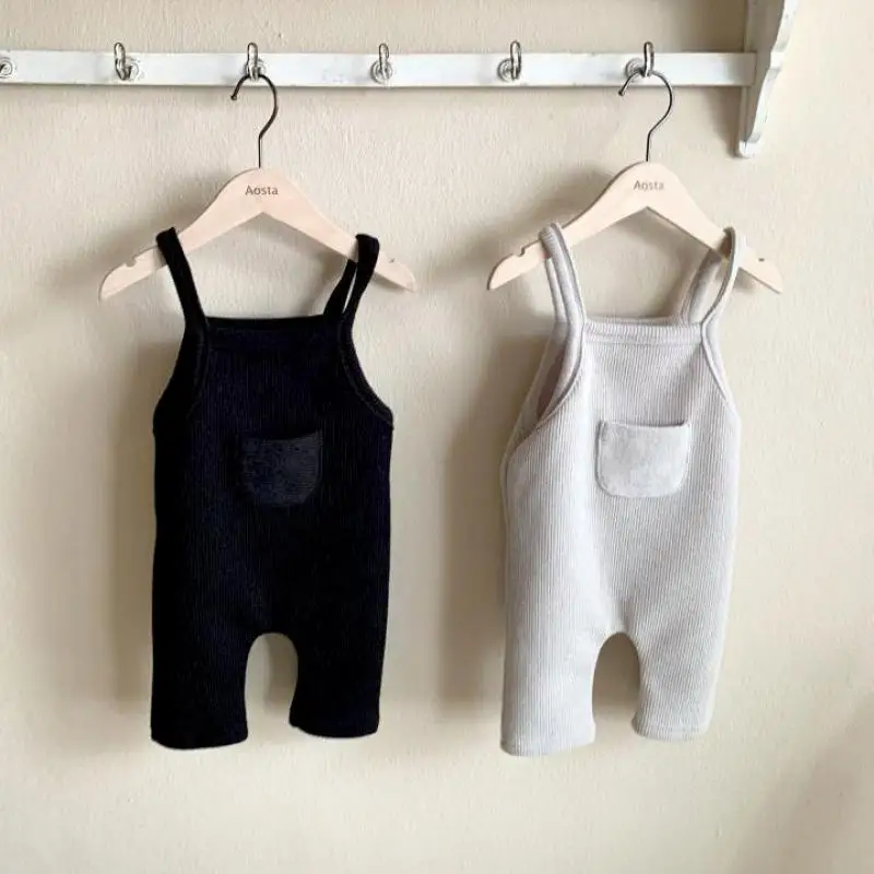 

2021 New Baby Boy Solid Jumpsuit Cotton Infant Girl Overalls Autumn Toddler Sleeveless Romper Newborn Strap Pants 6M-3T