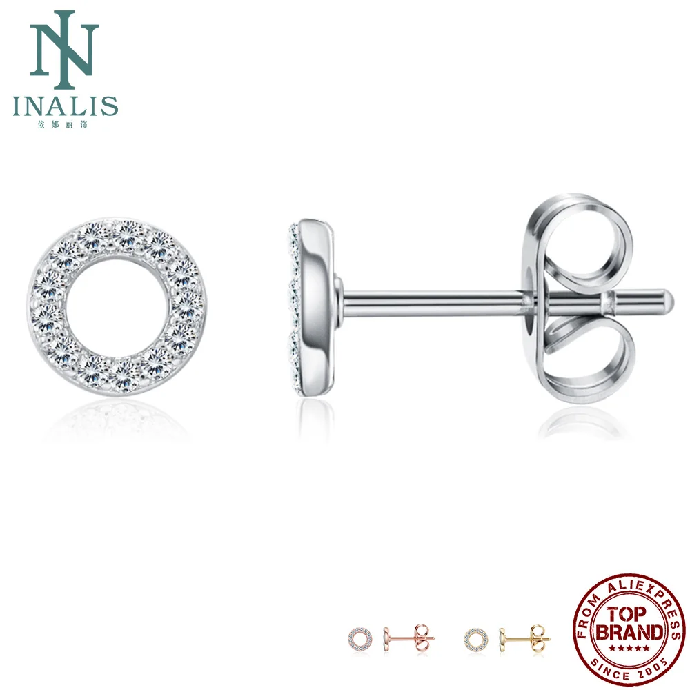 

INALIS Copper Stud Earrings For Women Fashion Tricolor O Shaped Exquisite Zircon Stud Earrings Party Fine Jewelry New Arrival
