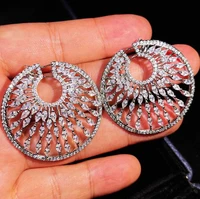 micro studded disc zircon earrings silver needle personality round big round shiny rhinestone goegrous women piercing