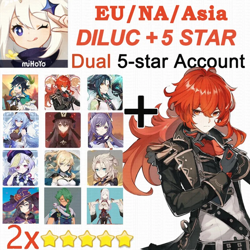 

Diluc+Keqing Ganyu+Diluc Diluc+Hutao etc Diluc Dual 5-star Account Genshin Impact Starter Account 5 StarX2 America Europe Asia