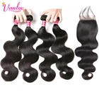 Vanlov волосы перуанские волнистые человеческие волосы пучки с закрытием 4 пучка с закрытием 4X4 Remy Jet черные волосы пучки 5 шт.лот