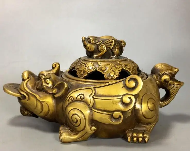 Китайская античная латунь рекрут деньги Jinbao ручная резьба жаба благовония