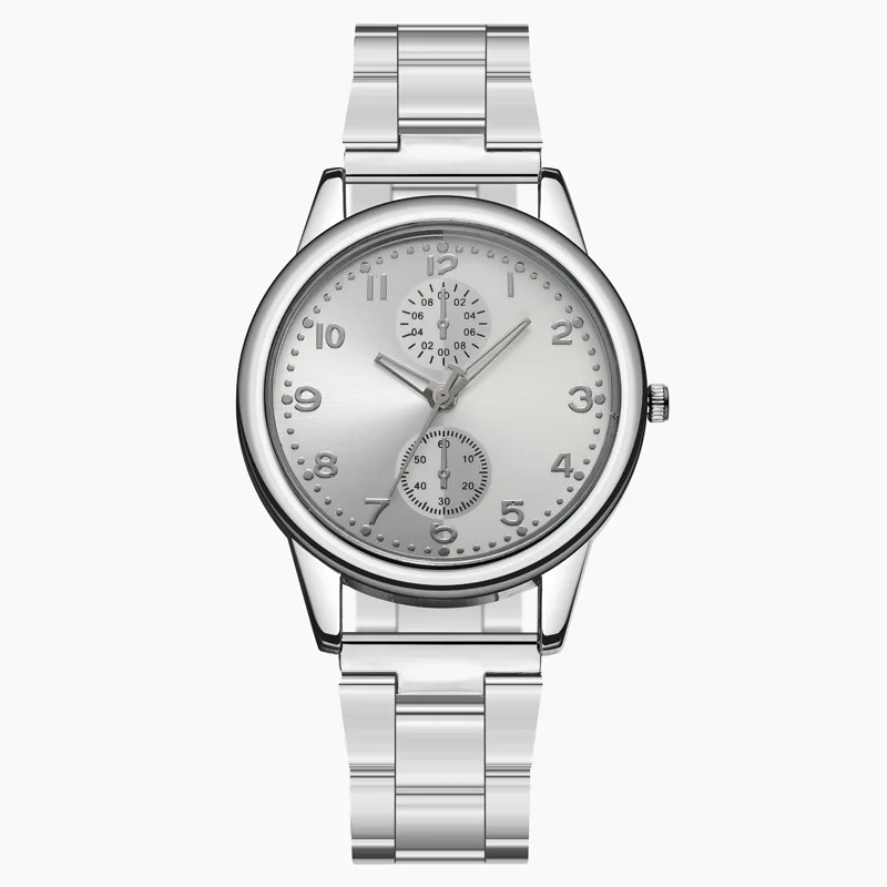 

Часы наручные мужские кварцевые с ремешком из нержавеющей стали, повседневные деловые цифровые, серебристые, с двумя глазами, подарок