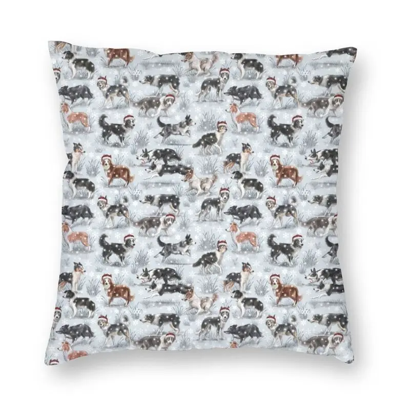 

Cute Christmas Border Collie Dog Cushion Cover Sofa Home Decorative Pet Animal Square Pillow Cover 45x45
