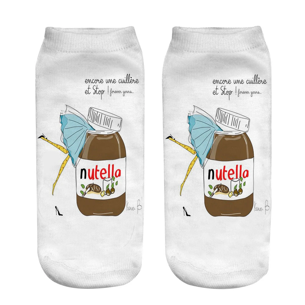 Женские Забавные милые носки с 3d принтом, белые носки с изображением nutella, носки унисекс с рисунком кота, единорога, рождественский подарок, носки, Прямая поставка