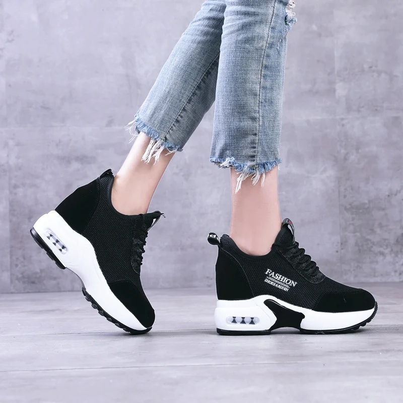 

New Women Summer Mesh Platform Sneakers Trainers White Shoes 8.5CM High Heels Wedges Outdoor Shoes Breathable Casual Shoes Woman
