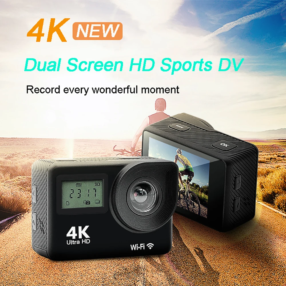 Скидка Новая экшн-камера 4K Ultra HD с двойным жк-дисплеем, Wi-Fi, 16 МП, 170D, 30 м, водонепроницаемая Спортивная камера Go Pro, фотокамера с дистанционным управле...