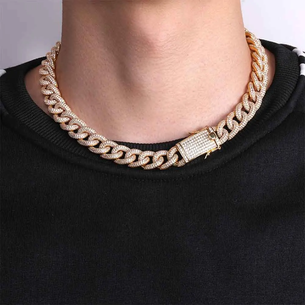 gold Мужская длинная пряжка, кубинская цепь, ожерелье, хип-хоп, Майями, цепочка со льдом, полный циркон, Bling AAA, кубический цирконий, ювелирный подарок - Окраска металла: gold