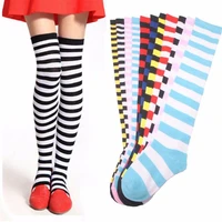 6 colors candy color girls striped elastic breathable long over knee socks stockings clothing accessories thigh high stockings