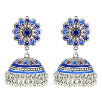 indian jhumki jhumka handmade beads epoxy flower thailand buddha piercing earrings vintage korean fashion party jewelry earring