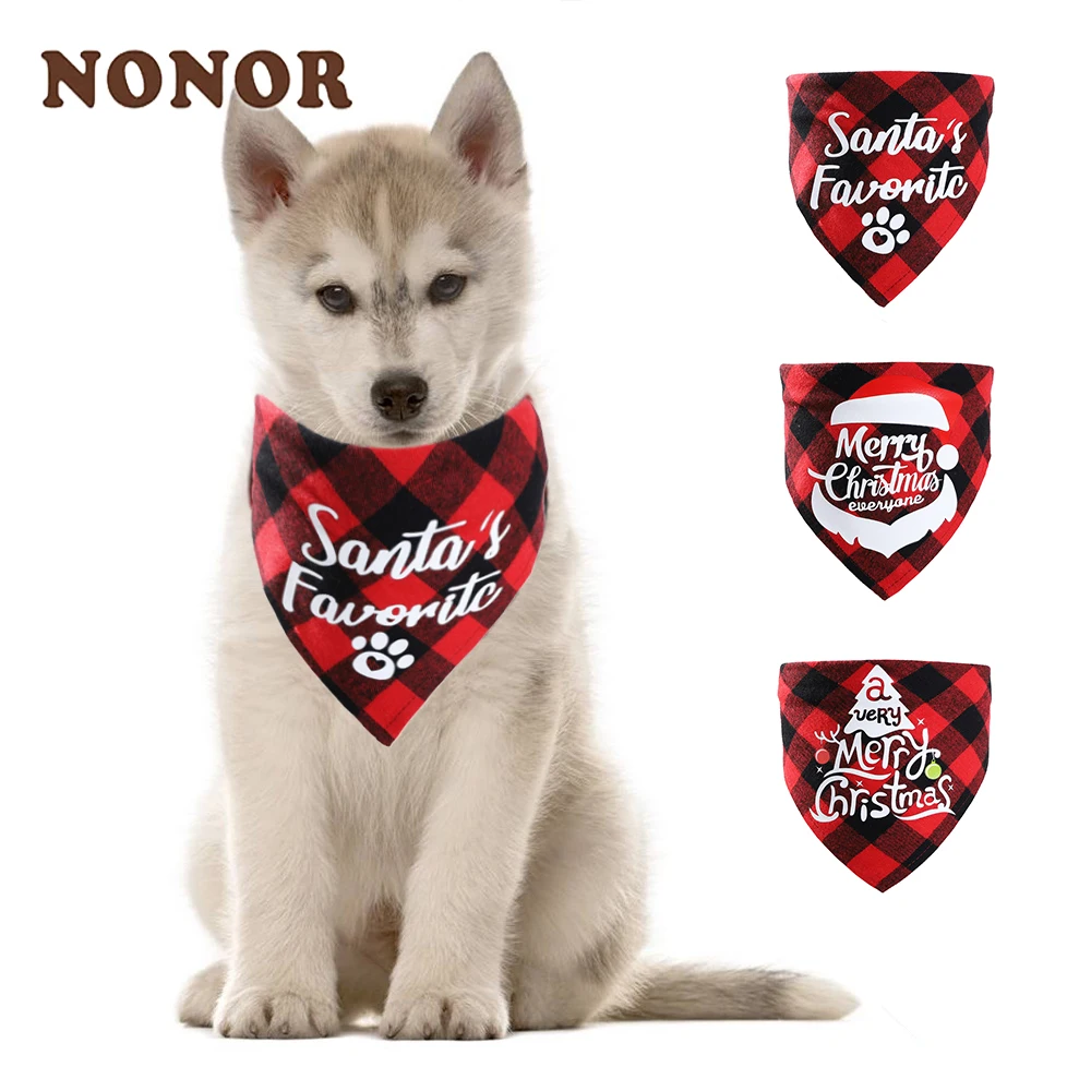 

NONOR Dogs Triangular Bandage Bibs Scarf Collar with Santa ClausPattern for for Dogs Cats cotton Puppy Accessories для собак