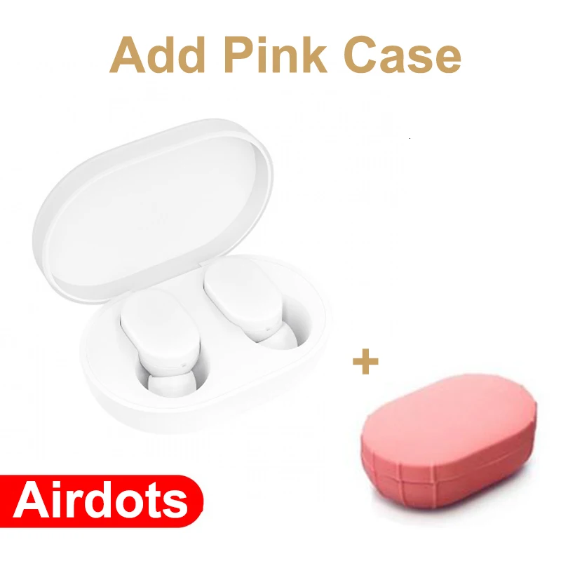 New Xiaomi MIjia Airdots earphone TWS Bluetooth 5.0 Earphone Youth Version Touch Control with Charging Box white mini in stock - Цвет: Add Pink case