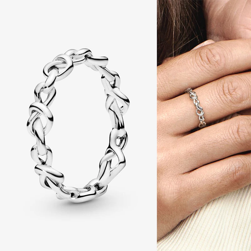 

925 Sterling Silver Pan Ring Silver Heart Interwoven Ring For Women Wedding Party Gift Fashion Jewelry