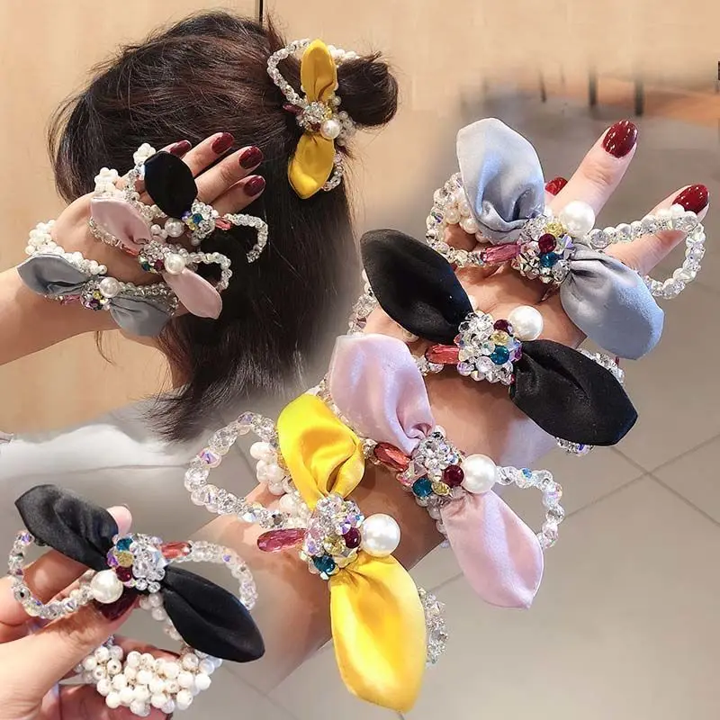 

More New Style Candy Color Diamond Inlaid Imitation Pearl bow hair loop hair hair ribbon hair ornament Korean version hair band