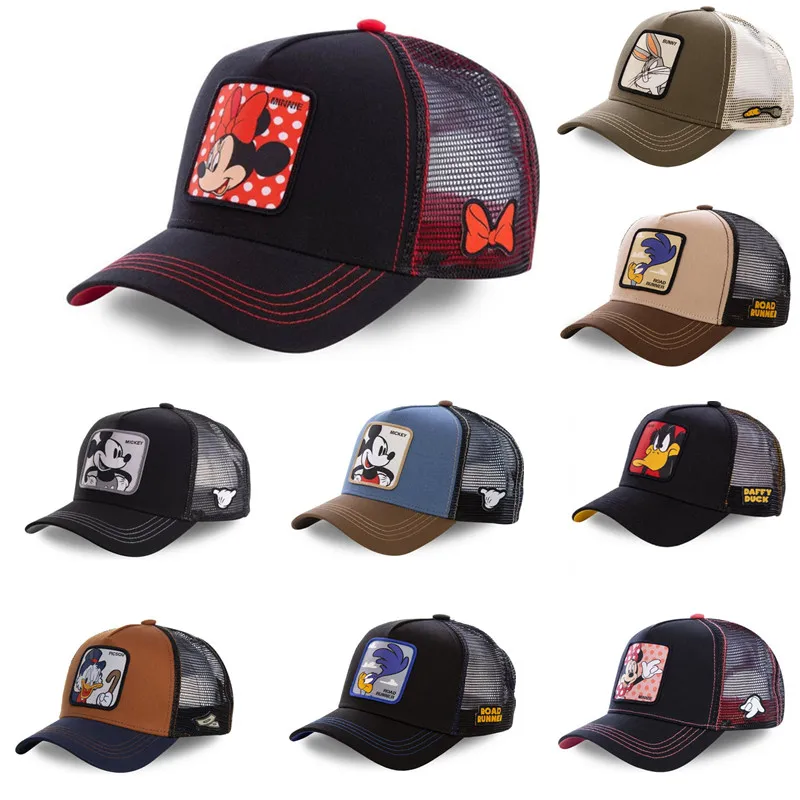 

High Quality Animal Cartoon Mickey Disney Anime Snapback Baseball Cap Men Women Hip Hop Dad Mesh Trucker Hat Dropshipping