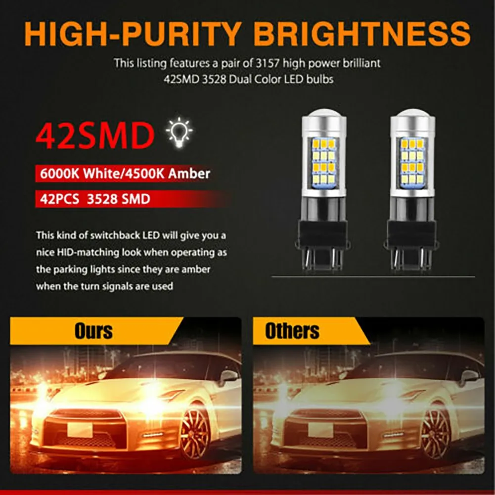 

Error Free Bulb Parking Light White/Amber 21W 2pcs Set 3157 42LEDS Daytime Running Lights