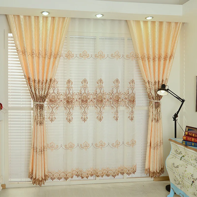 

European Style Curtains for Living Dining Room Bedroom High-end Embroidered Fabric Lace Curtains Modern Tulle Lace Customization