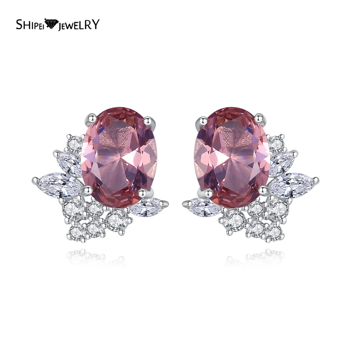 

Shipei Vintage 925 Sterling Silver Oval Cut Morganite Gemstone Created Moissanite Studs/Earrings Wedding Engagement Fine Jewelry