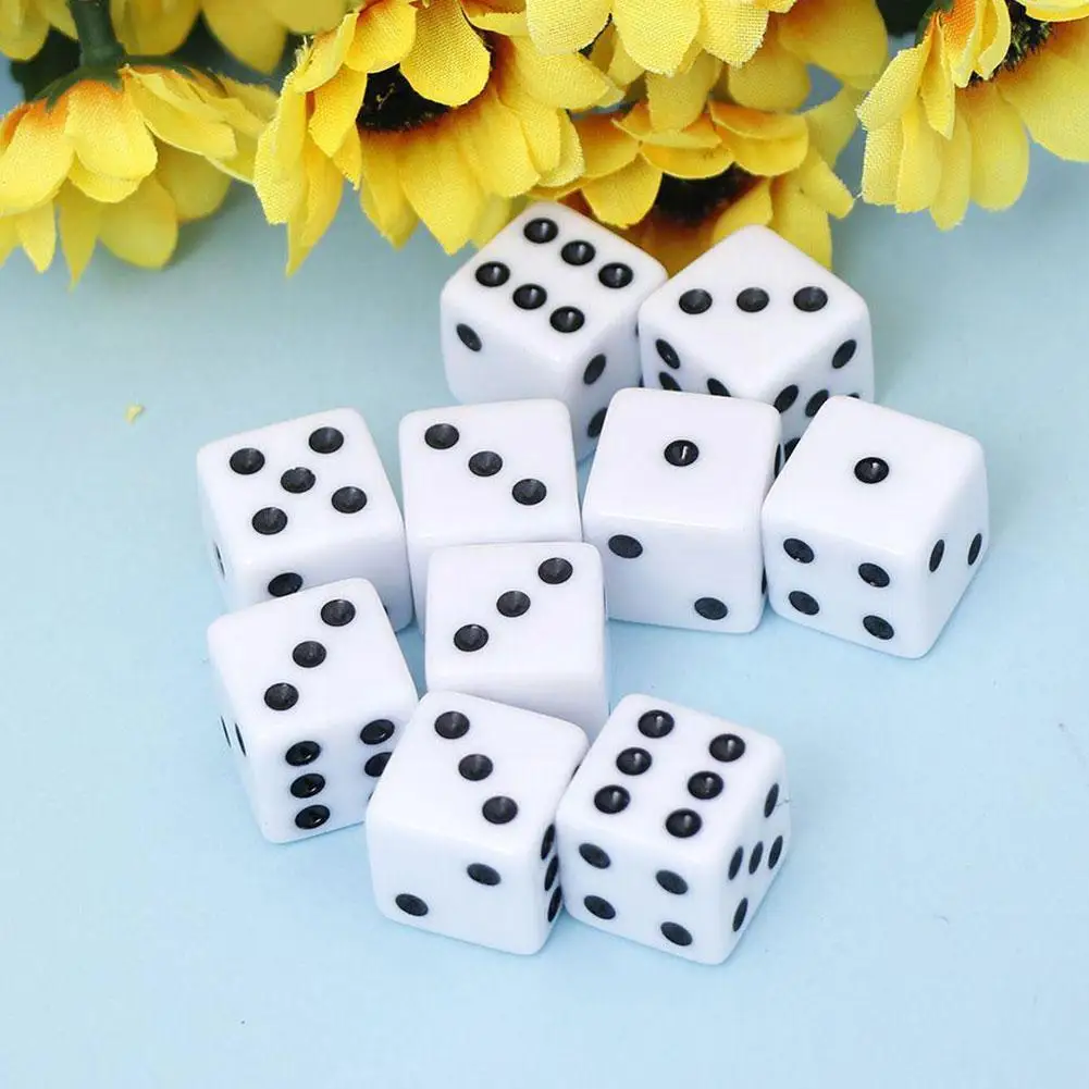 

10Pcs High Quality 16mm Monochrome Six Sided Spot Playing Game Set For Bar Dice Pub Dice Opaque Games Club Board Party K8M9
