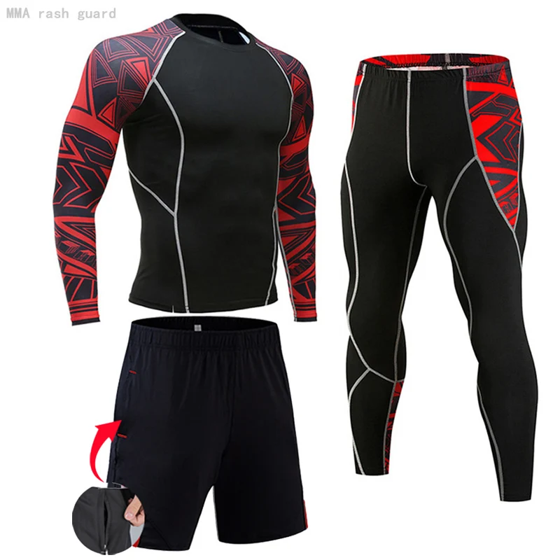 MMA Compression Tracksuit Mens Sport Jogging Suit Rashgard Running Set Gym Clothing Men Fitness Workout Tight Second skin Bottom Thermal underwear |