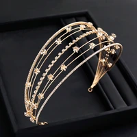 gold multi layer crystal star headbands hair accessories for women luxury bride tiara headpiece crown hair band wedding jewelry