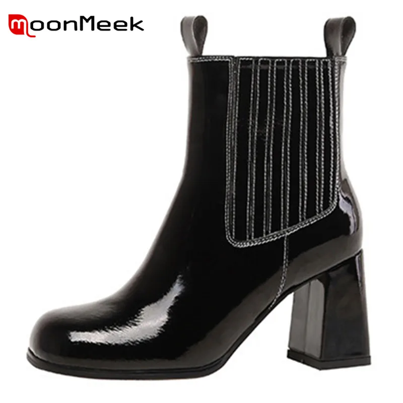 

MoonMeek 2022 New Arrive High Heels Boots Women Shoes Round Toe Autumn Winter Classic Dress Shoes Women Ankle Boots Black