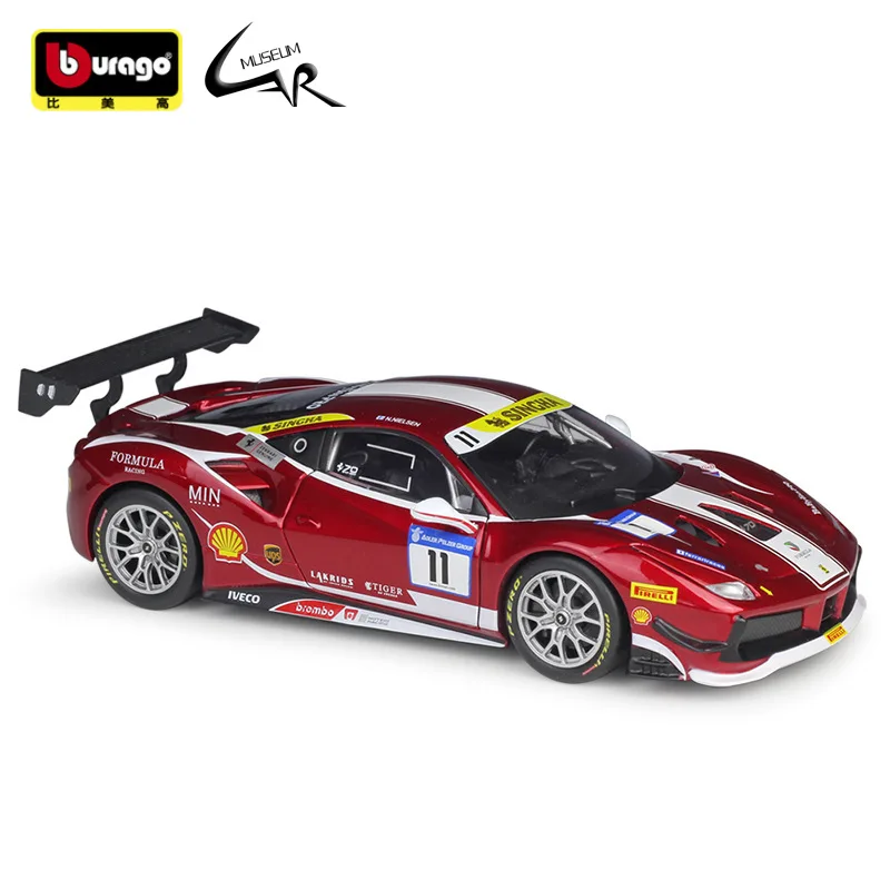 

Модель автомобиля Bburago 1:24 из сплава, гоночный Металлический Игрушечный Автомобиль, детская игрушка, подарок, коллекция Ferrari 488