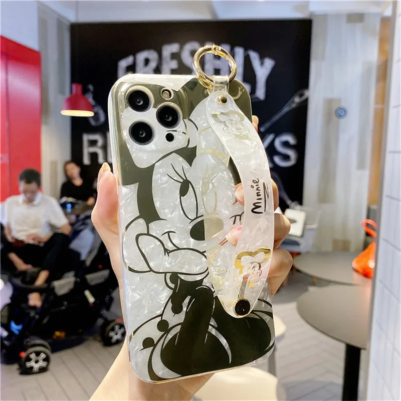 disney mickey minnie mouse bronzing case pattern mobile phone case wristband for iphone 13 12 11 pro max cases xr xs x 7 8 plus free global shipping