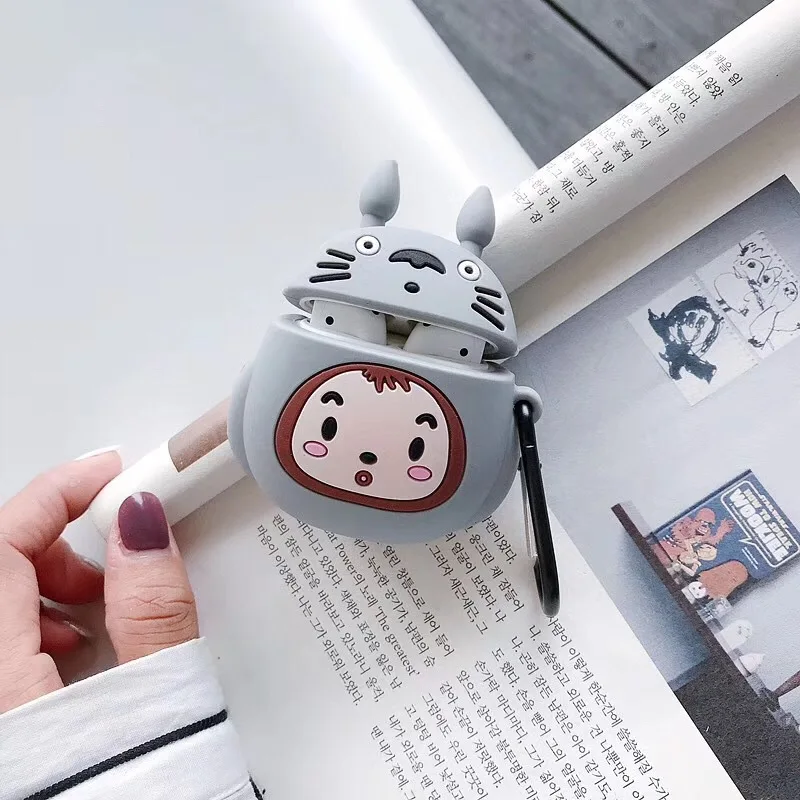 3D милый каваи аниме мультфильм Тоторо Безликий человек чехол для Airpods 1 2 без лица человек беспроводной наушники крышка с палец кольцо ремень