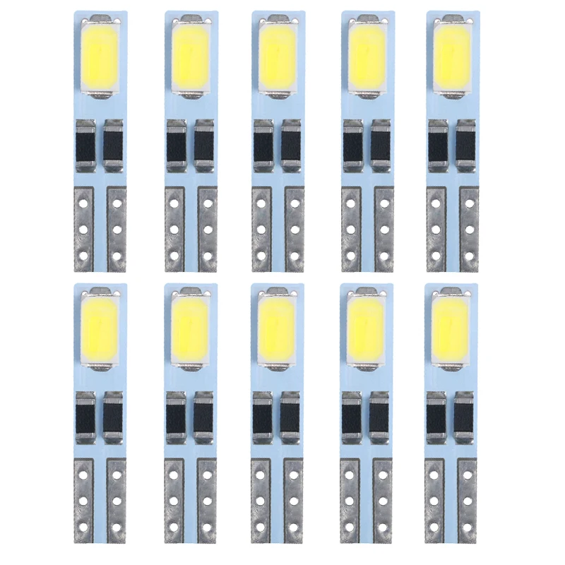 

10 шт. T5 W3W W1.2W светодиодная лампа для автоматических приборов 5630 2 SMD клиновой индикатор приборной панели внутреннее освещение автомобиля 6000k теплый белый 12 В